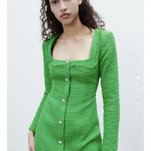⚠️ BLOGGERS FAVE ⚠️ZARA tweed green mini dress